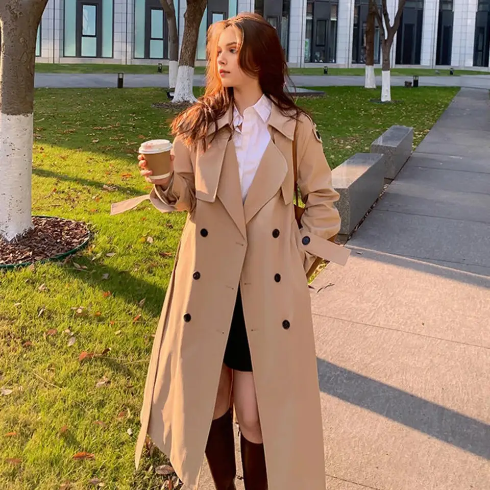 Ženy Windbreaker bunda Ženy Windbreaker Elegantné dámske kabáty dĺžky strednej káhy s pásom na pád na kanceláriu