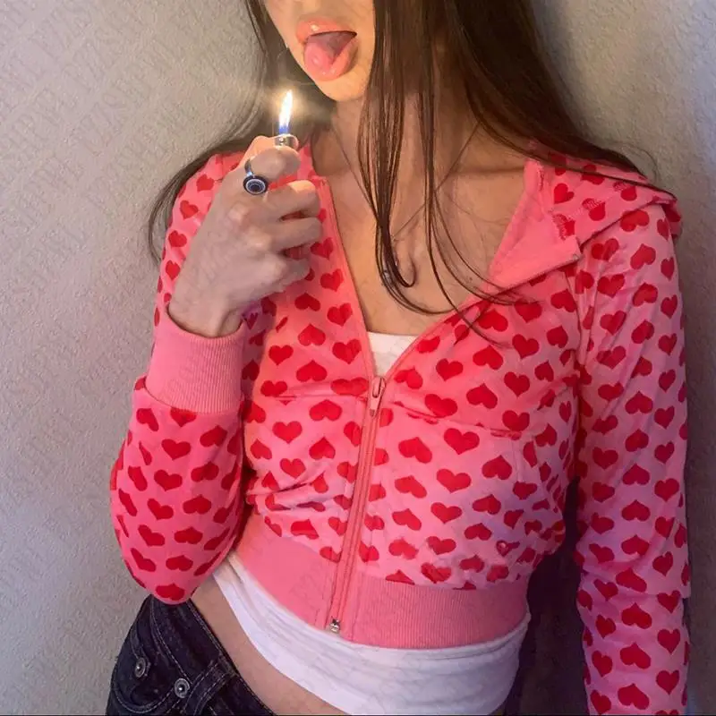 Ženy y2k estetické harajuku príležitostné krátke zipsové mikiny Grafické rockové hip hop gotické punkové mikiny odevy Streetwear emo-girl