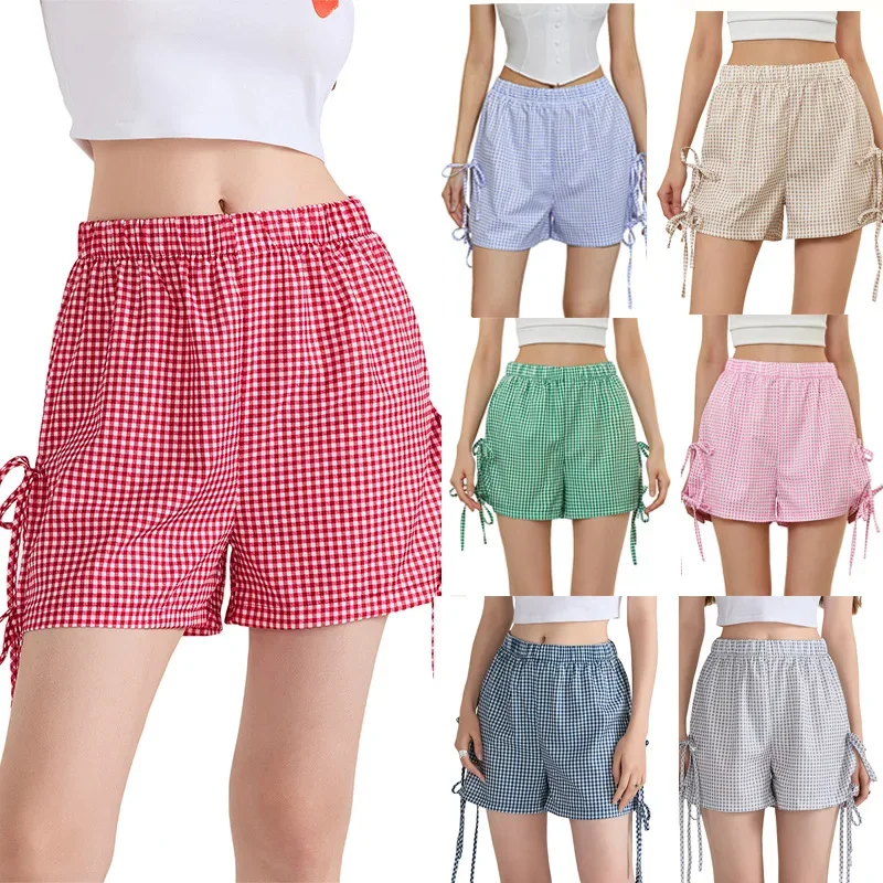Ženy y2k kraby na hore šortky Plaid tlač pj spánkové šortky roztomilé gingham boxer kraťas