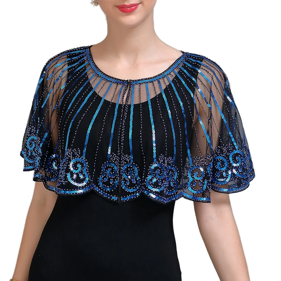 Ženy z 20. rokov šál večer Svadba Cape Flitry korálkové umenie Art Deco odizolované Paisley Flapper Bolero Gatsby Temed Party pokrčené plecami