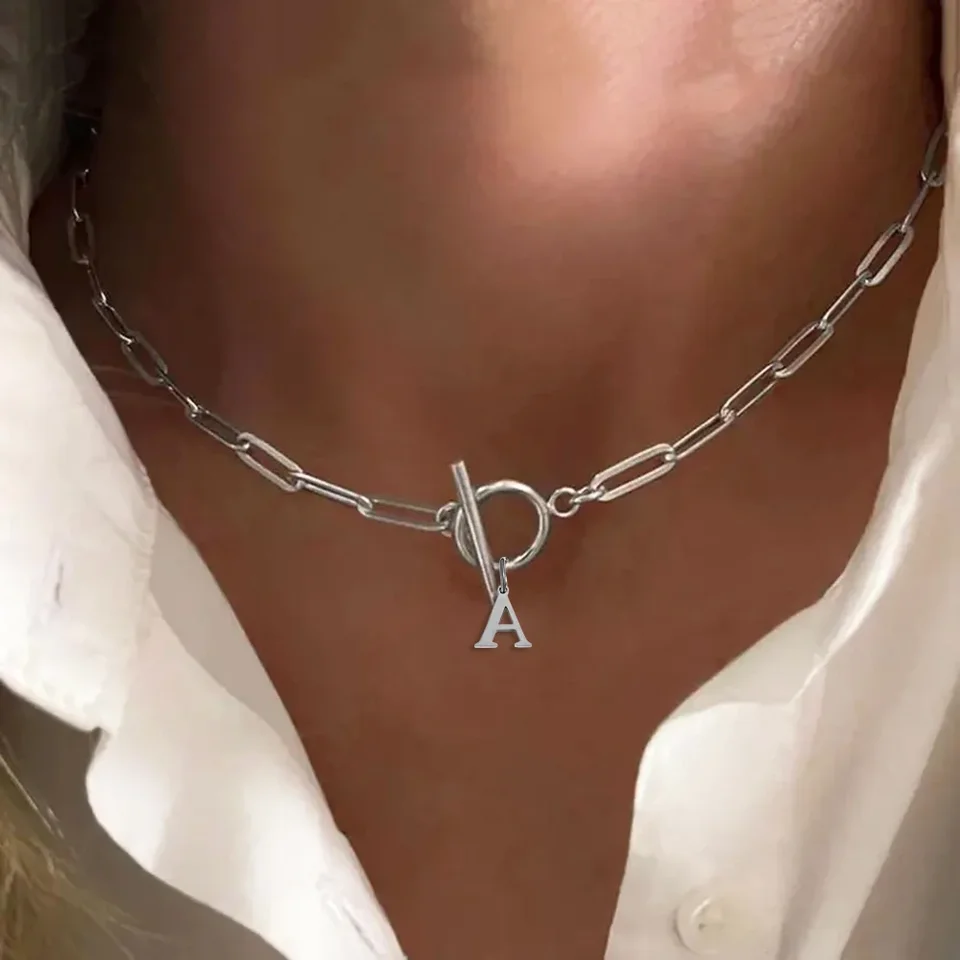 Ženy z nehrdzavejúcej ocele Počiatočný náhrdelník AZ Letter Charms prívesok Choker Women Women Strieborný reťazec odpočet náhrdelník pre ženy 2024