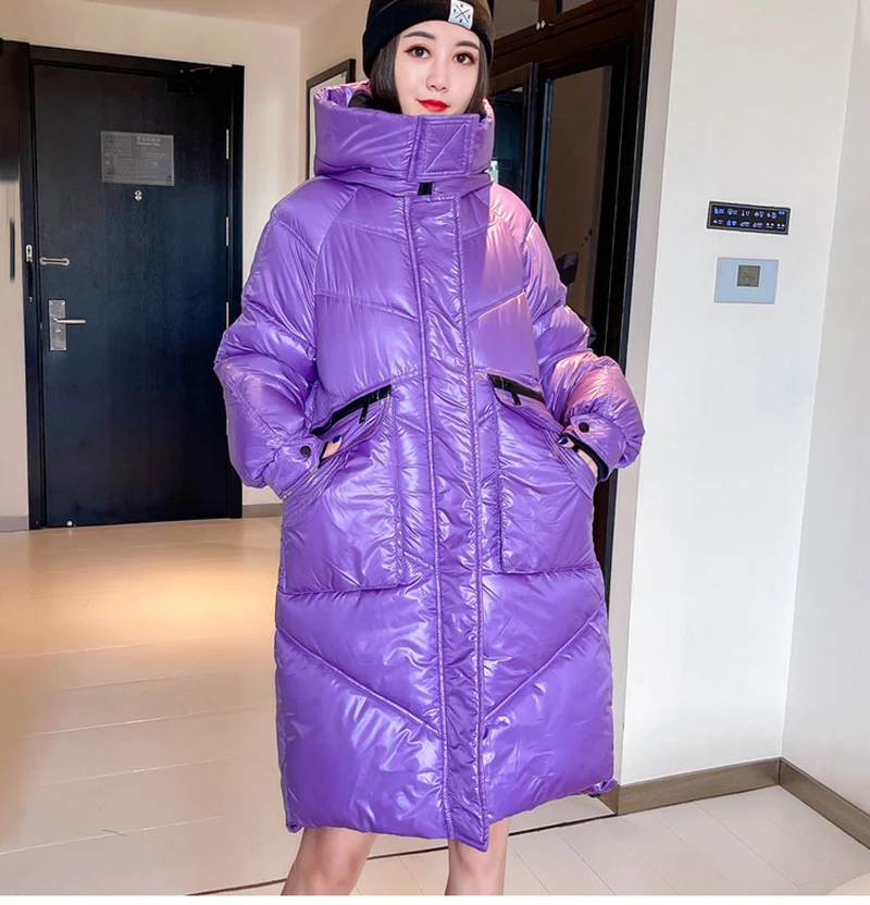 Ženy zimná bunda 2024 dlhé parky hrubé z bavlny Teplé kabáty Kórejské streetwear mikiny čierne puffer bunda