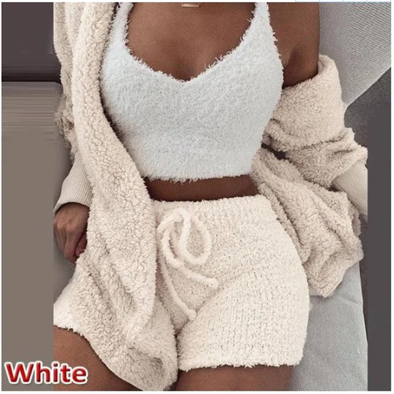 Ženy zimné plyšové domáce oblečenie Príležitostné 3-dielne pyžama s dlhým rukávom Sportswear Sports Set Tracksuit Streetwear Zodpovedajúce súpravy