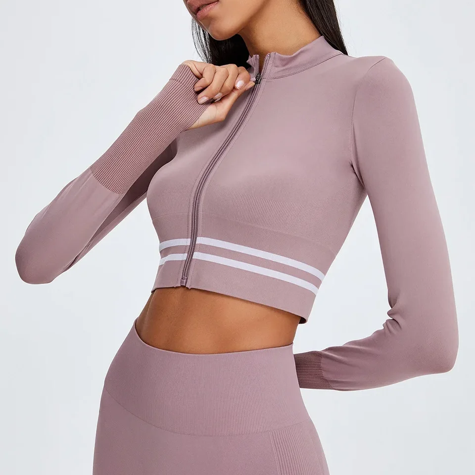 Ženy zips krátke športové oblečenie tesné stand-up jogy bunda beh Workout Coat Fitness Gym Sports Tops Sexy Training Top Top