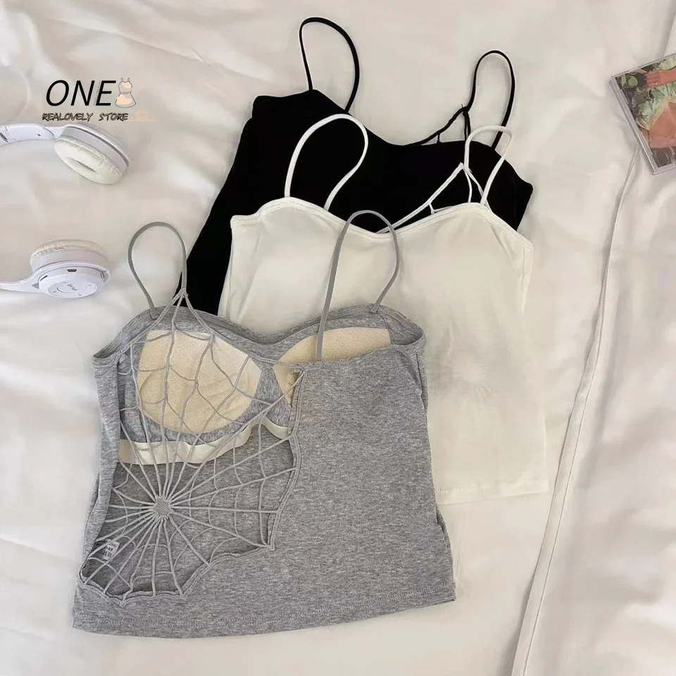 Ženy čierna dutina out plodina Top Vintage Y2K Camisole korzet horný rukáv bez rukávov mimo ramennej vesty 90. roky vrcholy 2000 rokov oblečenie leto