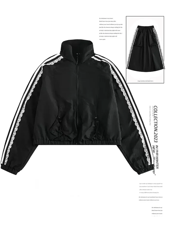 Ženy čierne gotické zipsové bunda kabát harajuku Kórejský vinobranie s dlhým rukávom pruhovaný bunda Streetwear Topwear Top oblečenie 2024