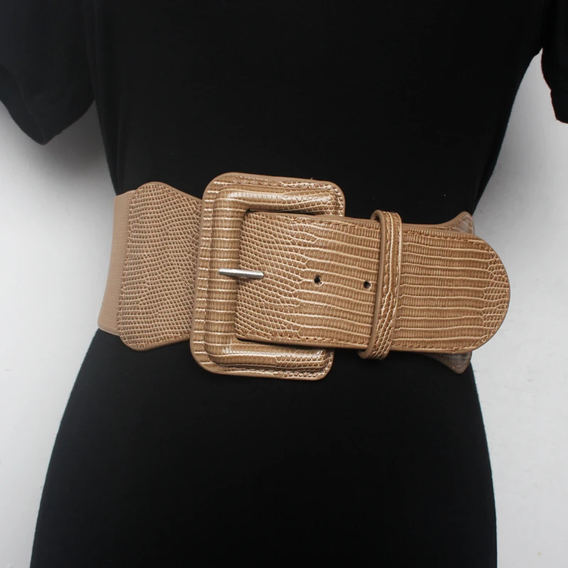 Ženy široké pásové tesnenie dekorácie pásu elastický módny a všade okrúhly khaki zimný čierny pás 7,5-7,8 cm