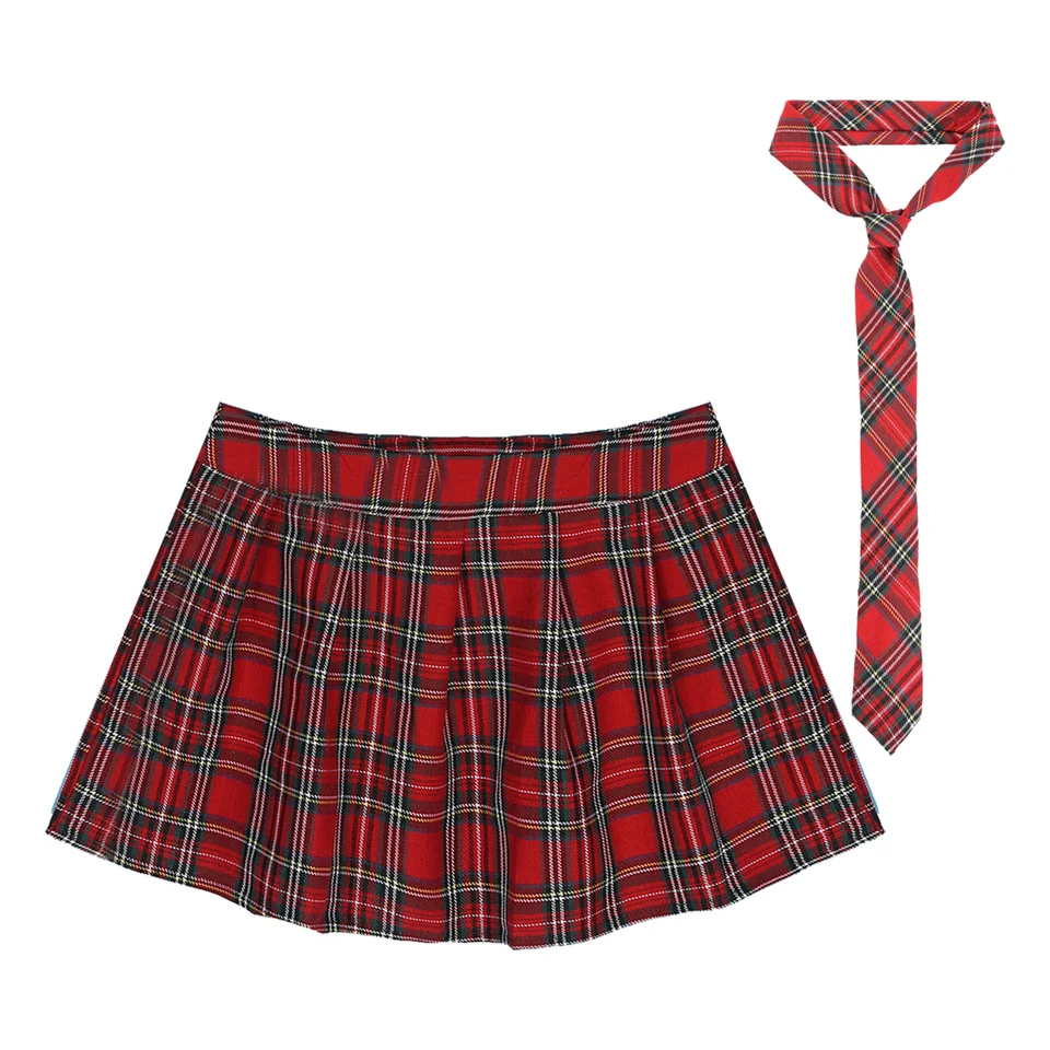 Ženy školáčky Uniformné roly hracie kostýmy Sexy cosplay luxusné šaty loptičku zips Plaid Plaid Played Mini sukňa + kravata
