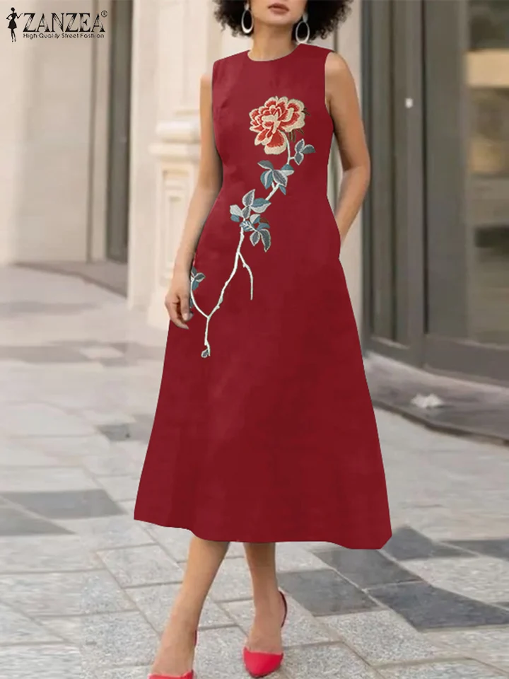 Ženy štýlové párty šaty Zanzea 2024 Summer Sundress Elegantné rukávy bez rukávov o krku robo