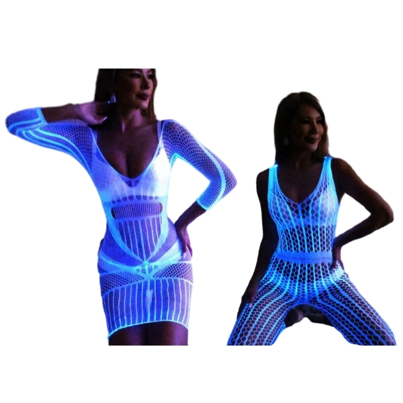 Ženy žiaria rybárskymi bodyStockings žiariacim rybárskym siete babydoll mini šaty n7yf