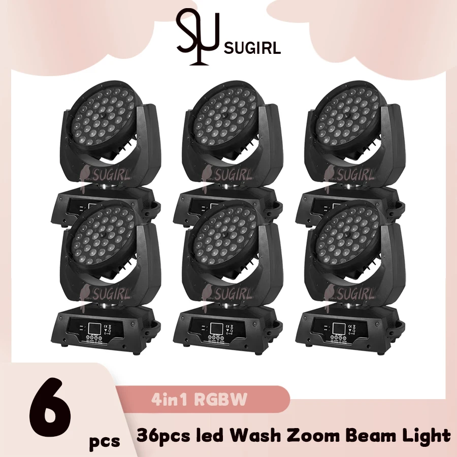 Žiadna daň 6pcs 36x12 RGBW 4in1 LED Zoom Zoom Washing Hlava Light DMX Ovládanie etapy osvetlenie DJ Disco Party Vianočné svetlá