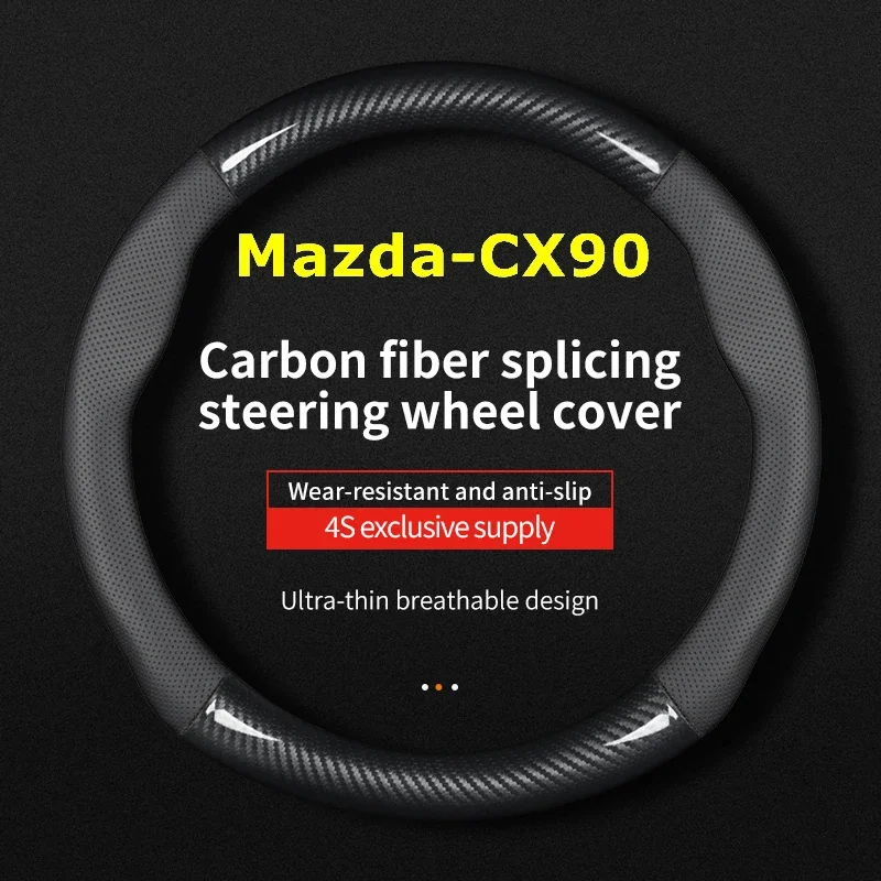 Žiadna vôňa tenká pre Mazda CX90 Cover volantu Originálne kožené uhlíkové vlákno Fit CX-90 2024