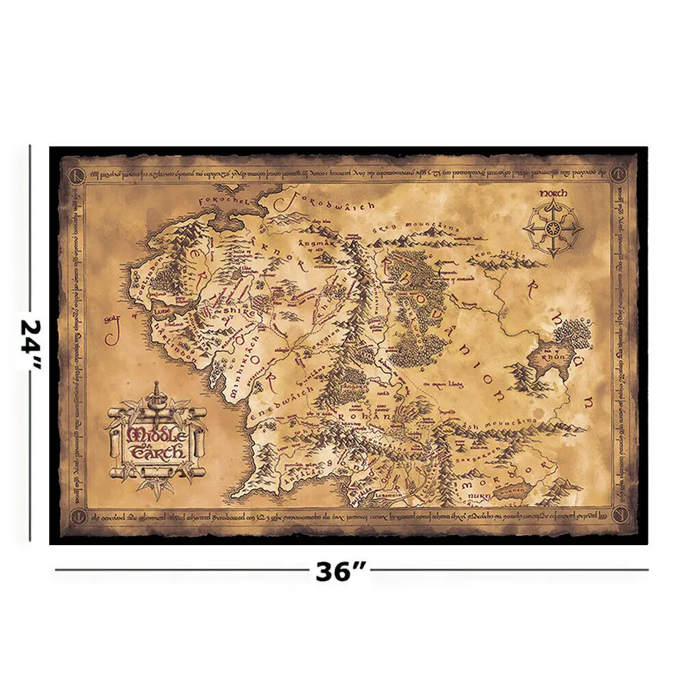 Žiadna zarámovaná tmavá mapa Middle Earth Movie plagáty plagáty domáca dekorácia maľba nástenné umelecké obrázky pre detskú izbu dekor