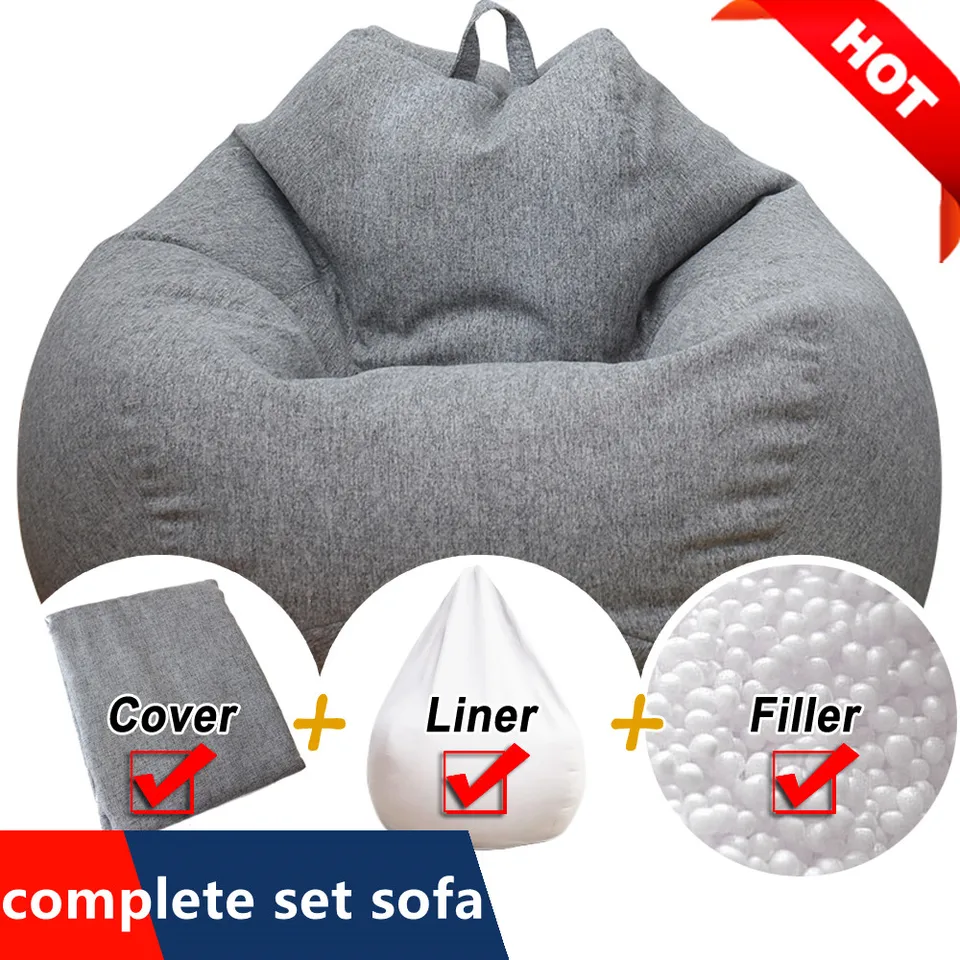 Žiadne plnené stoličky so sivou fazuľou Giant Beanbag Pouf pohovka posteľ posteľ Puff Ottoman Futon Room sedadlo Tatami Relax Lounge Nábytok