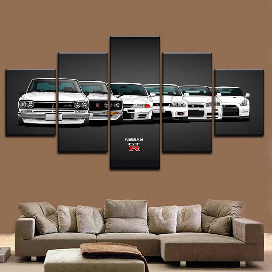 Žiadne zarámované 5 kusov GTR Evolution Retro Car Wall Art Canvas Plagáty Obrázky Domáce dekorácie pre obývaciu izbu Darček pre deti