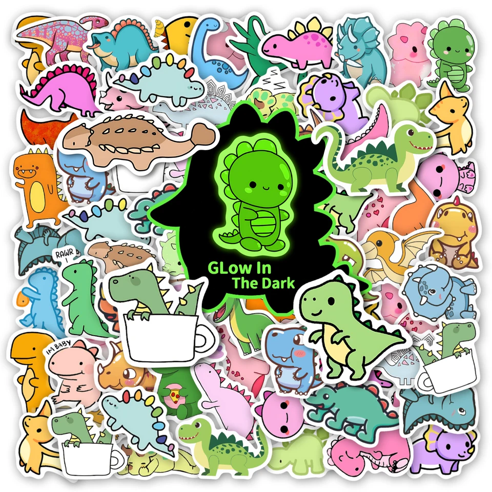 Žiara v tmavej karikatúre roztomilý malý dinosaur vzorový nálepky 50ks žiarivý notebook vodné fľaše vodotesné nálepky Dodávky