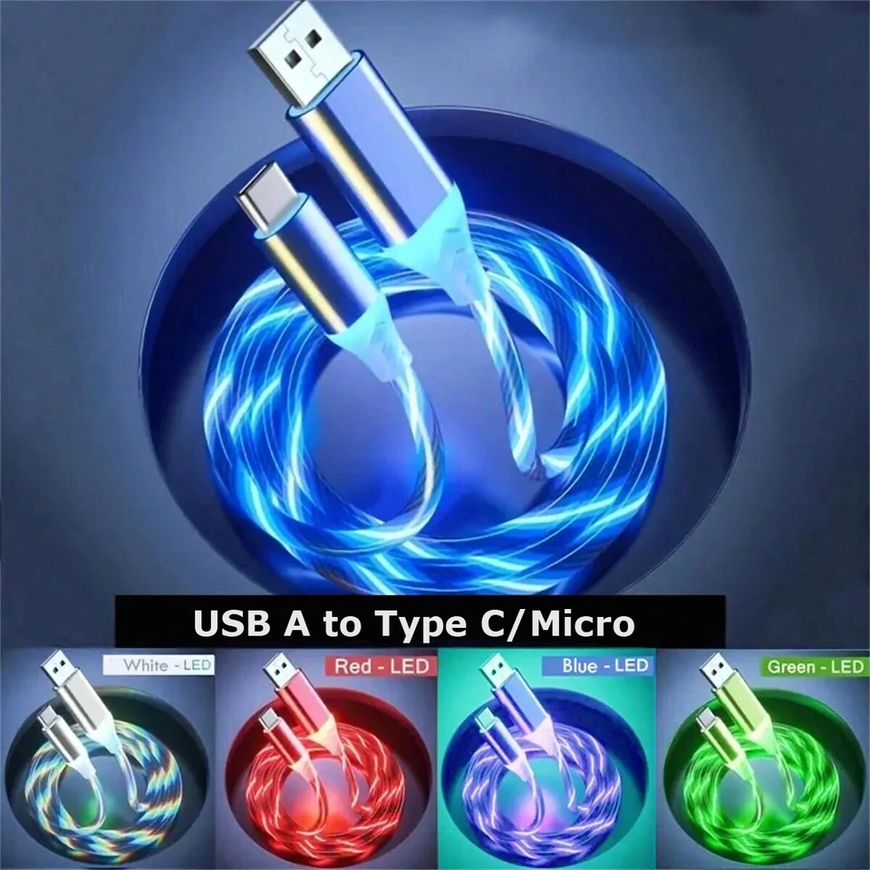 Žiariace LED svetlo Typ C Rýchle nabíjanie Dátový kábel pre Samsung Galaxy S24 Xiaomi 13 Huawei P60 Android Phone Nabíjanie USB C Line