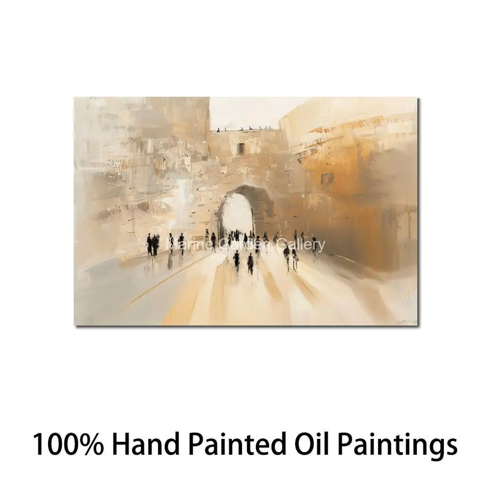 Židovský Jeruzalem Canvas Art Staré mesto Ručne vyrobený olejomaľba Abstrakt Judaica Artwork Obývacia izba súčasná stena dekorácie
