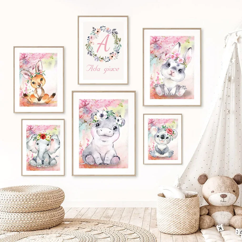 Žirafa slona koala lev rubbit zvyčajné meno nástenné umenie plátno maľba Nordické plagáty a výtlačky