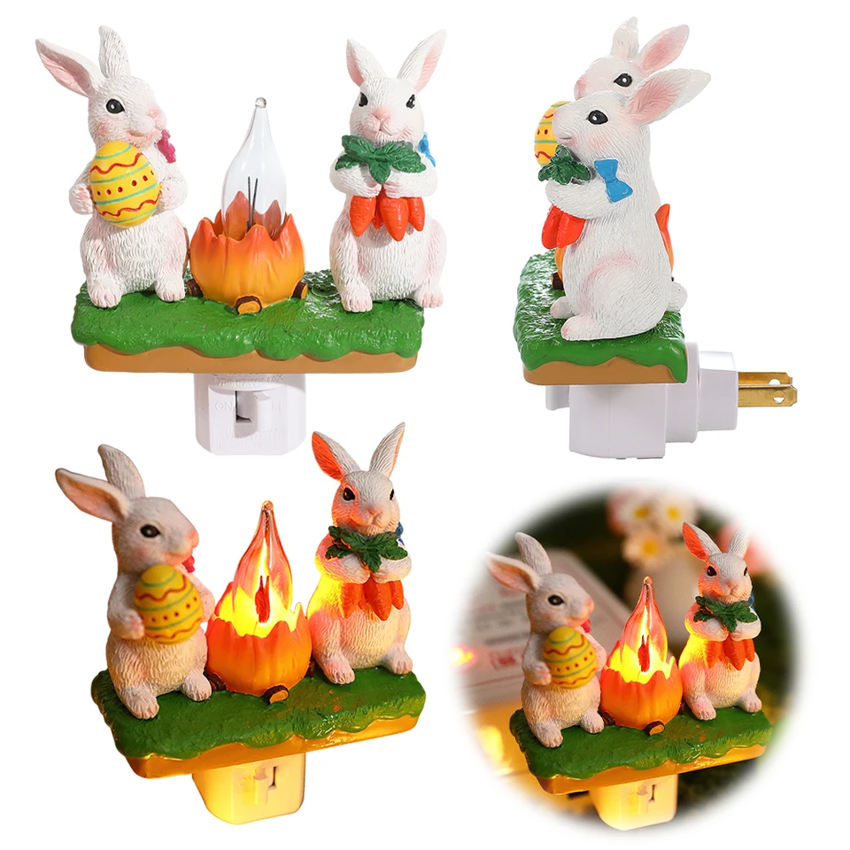 Živice Bunny Campfire Nighglelight Plug do steny Drobná králika Lamp Bunny Campfire Blikajúca nočné svetlo Veľkonočné kúpeľňové dekorácie
