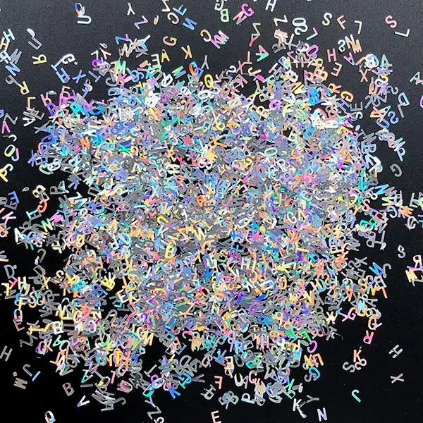 Živice vločky Shaker Holografický veľký písmeno konfety abeceda AZ Glitter Flakes Resin Inklúzie živice Art Dodávajú 5 mm
