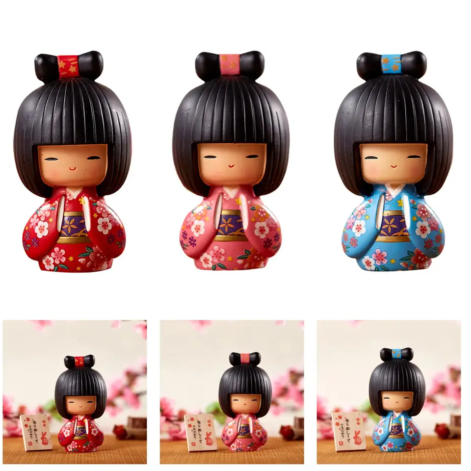 Živici Kokeshi Doll Girl Sochy Miniatúrna postava pre dekoráciu domácej spálne