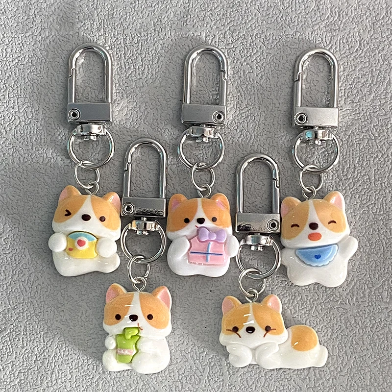 Živici roztomilý pes šteňa Corgi Keychain Keyring for Women Priateľ Kawaii Cartoon Pet Animal Bag Airpods Box Car Key príslušenstvo šperky