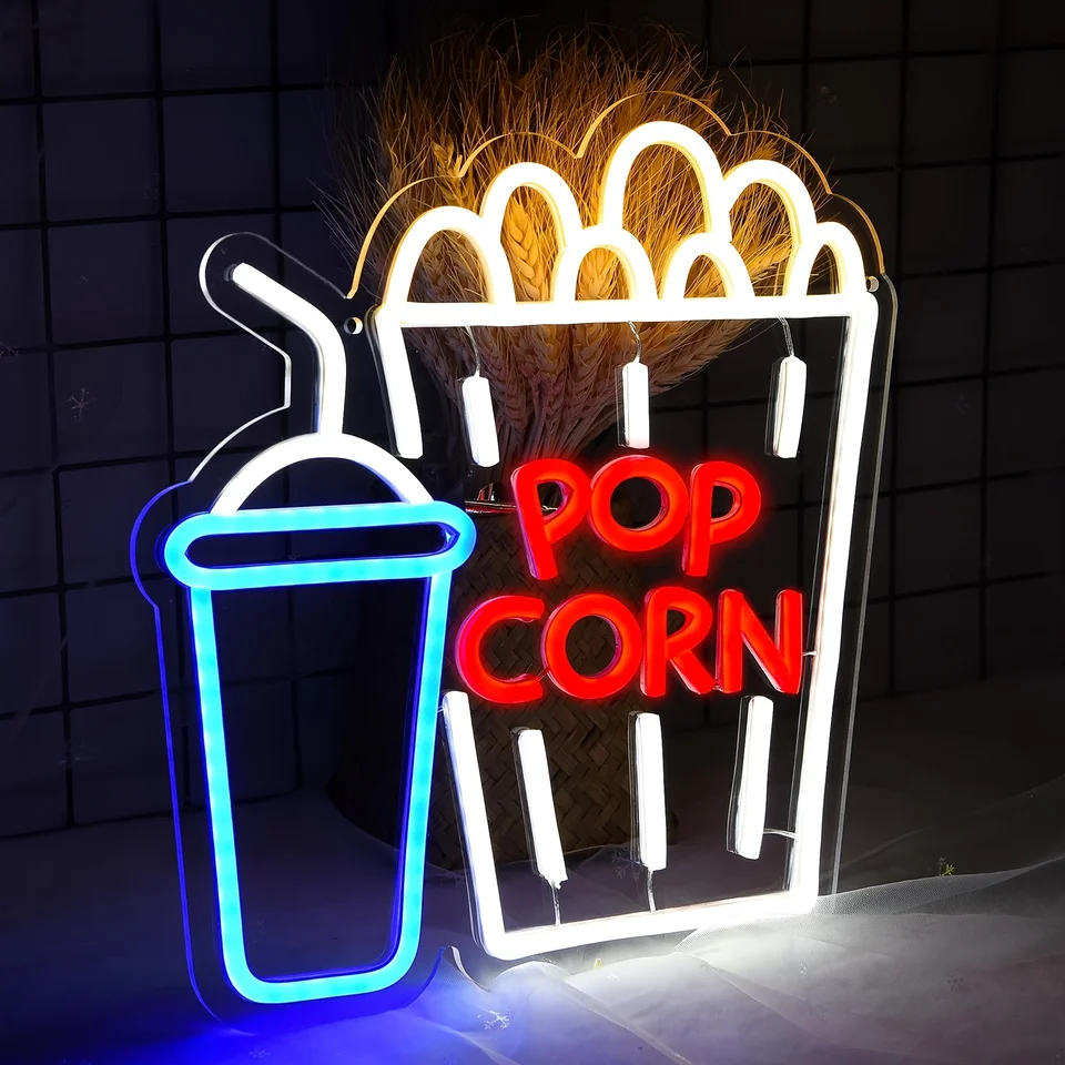 Život Popcorn Neon Sign - Colorful Cinema Wall Decotion Idem pre filmovú miestnosť, bar, párty a darčekové nápady