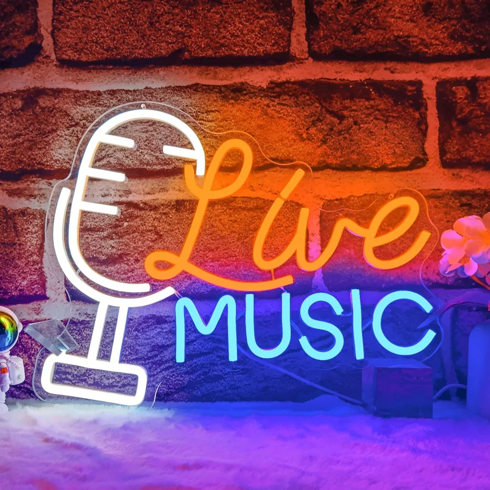 Živá hudba mikrofón hudba neónové znaky pre nástenné dekorácie Stlmiteľné značky LED pre spálne hudobné štúdio Home Party Neon Bar Sign Decor