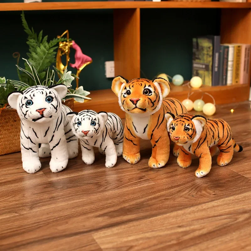 Živé 26/40 cm Tiger Plush Hračky Ferocious Wild Animals Simulácia biely žltý les King Doll Detin Deti narodeninové darčeky