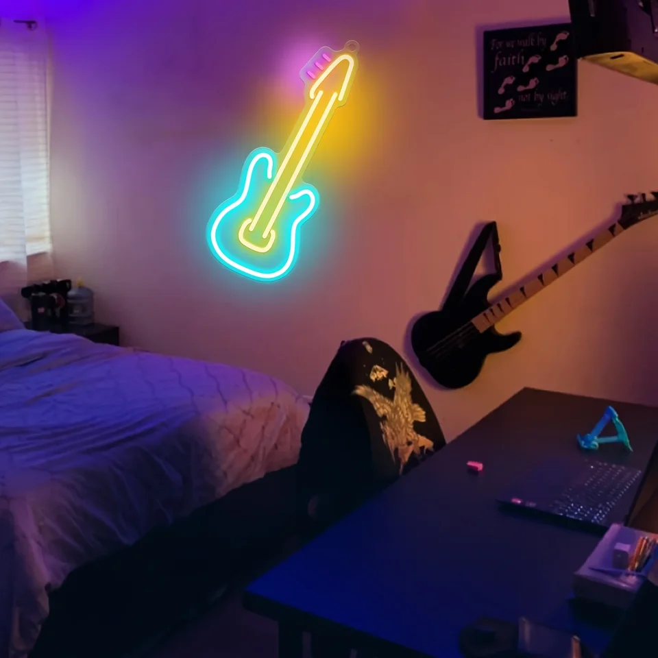 Živé LED neónové gitarové svetlo - Creates Magical Music Studio Atmosféra - Darček pre danú dekoráciu steny a milovníci hudby