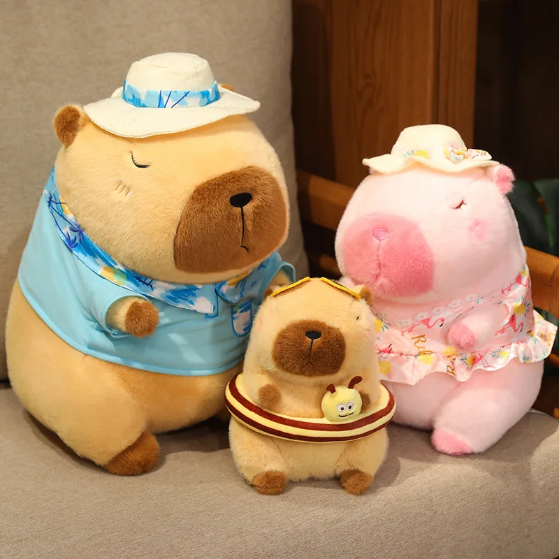 Žltá kačica kúpal prsteň capybara plyšová hračka roztomilá simulácia plážový odev cabara kawaii plnené zviera kapibala narodeniny cestovné darčeky