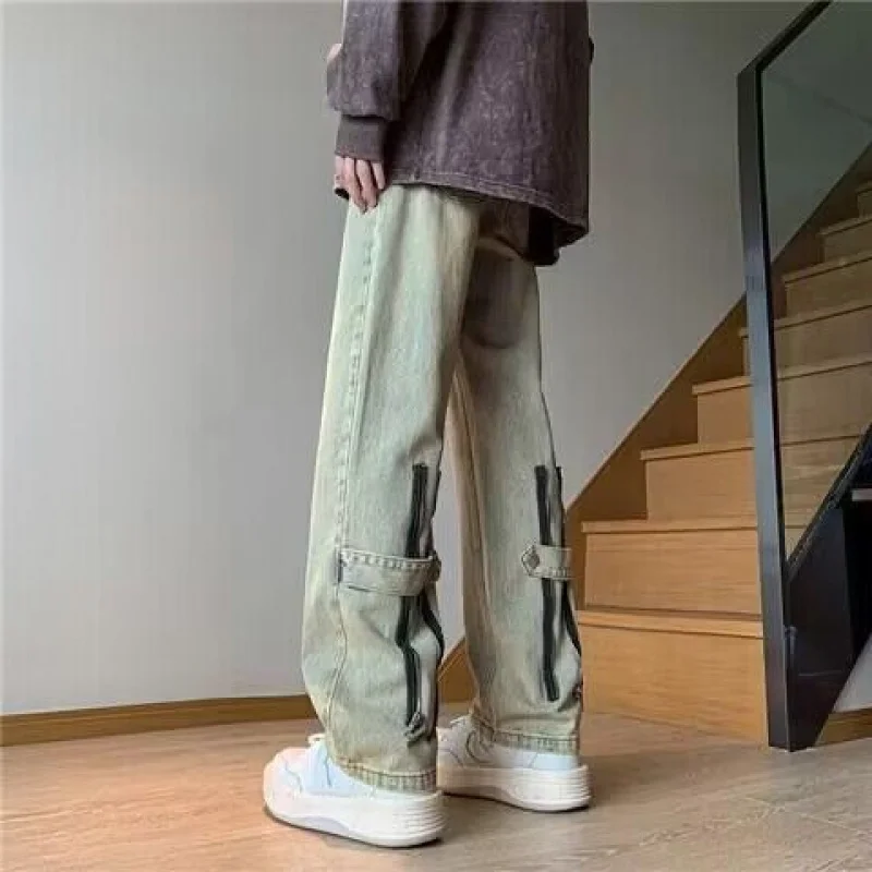 Žlté bahenné džínsy Pánske jarné a jesenné módna značka Pu Shuai American Style Micro Horn High StreetVibestraight-Leg Wide