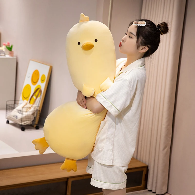 Žltý kuriatkľový vankúš plnený kawaii karikatúra zvierat Long Bodster Plushie Sleeping Spal Companion Podpora narodeniny darček k narodeninám