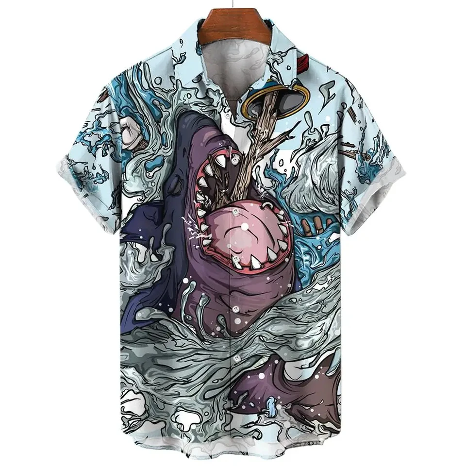 Žralok vzor 3d tlačí muži košeľu/dámske príležitostné módy Krátke rukávy košele klopové gombíky Streetwear Nivexed Unisex Clothing