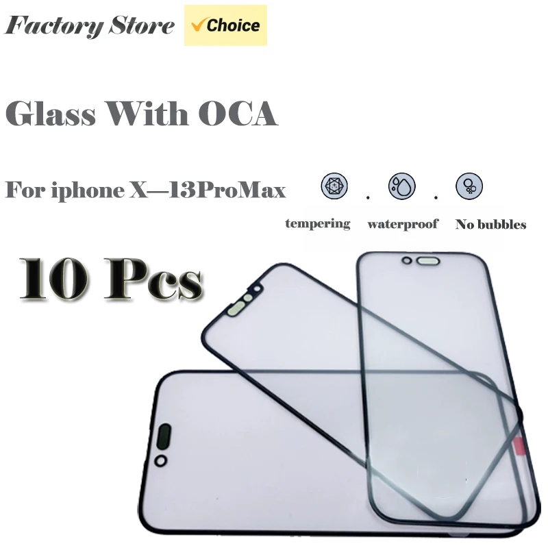 【10ks】 1: 1 Podobné sklo dotykovej obrazovky OEM s lepidlom OCA pre iPhone x xs Max xr 11 12 12 Mini 13 Pro Max Vonkajšie šošovky