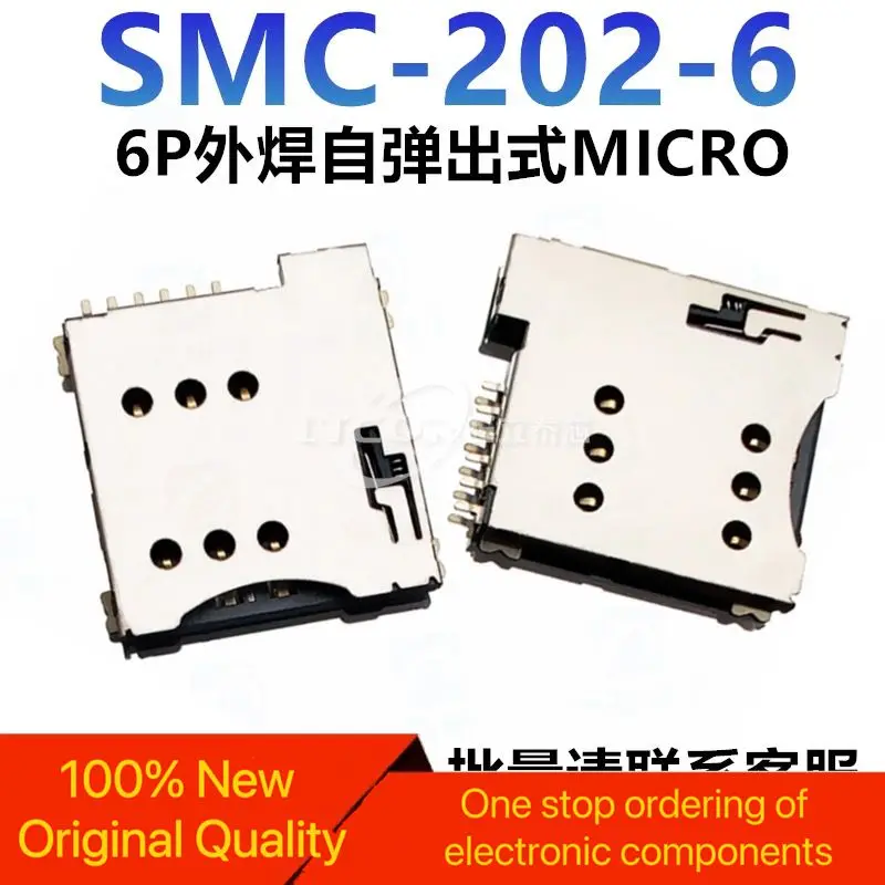 【10ks】 SMC-202-6 Držiak karty TF SMT 6pin Linker 6p Externý spájkovač Self-Ejecting Micro SIM Card Držiteľ karty