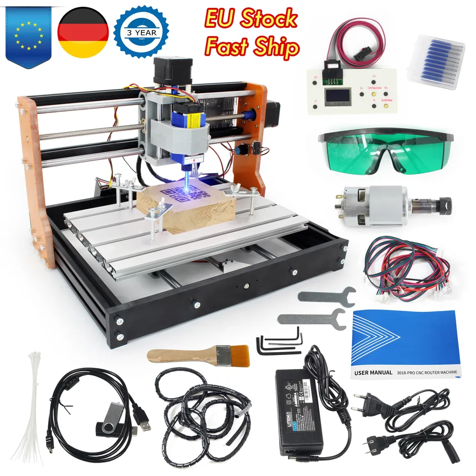 【EU】 CNC 3018 Pro 7000W Mlet s laserovým rytcom, limitné spínače, núdzové zastavenie, stroj na rezbárstvo dreva