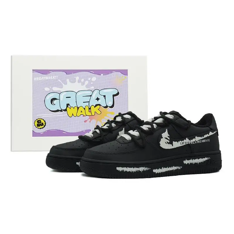 【Prispôsobiť】 Nike Air Force 1 Skateboarding Shoes Unisex Low-Top čierne/biele topánky CW2288-001