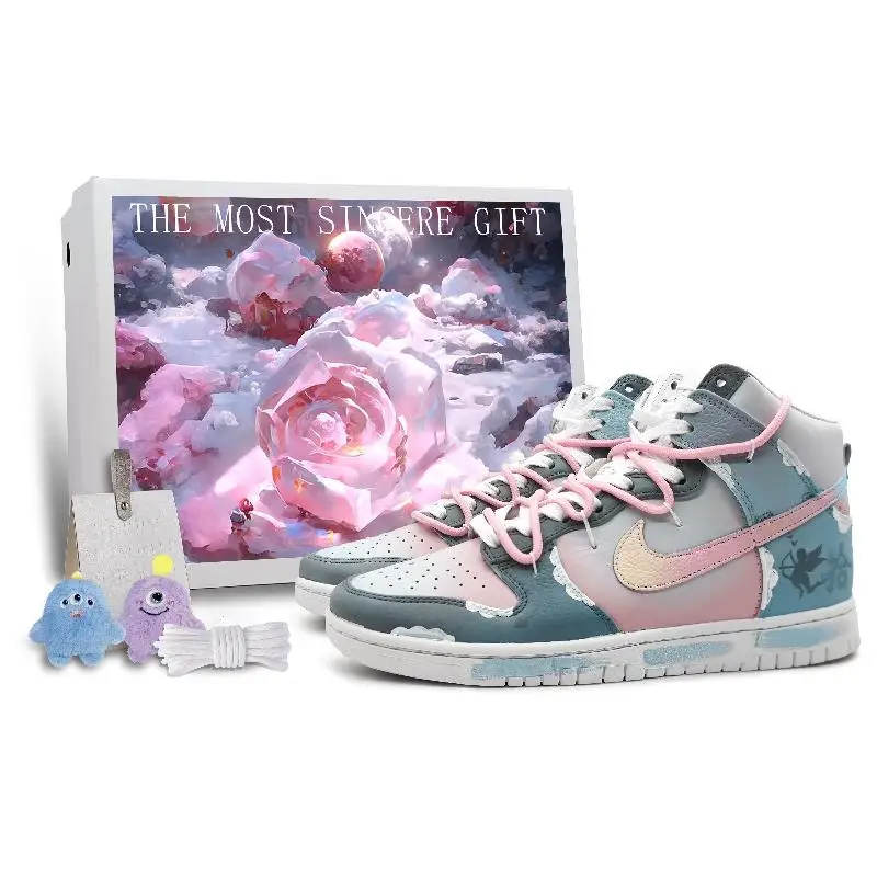 【Prispôsobte】 Nike Dunk High Skateboarding Shoes Unisex High-Top Pink Sneakers Shoes DO2321-111