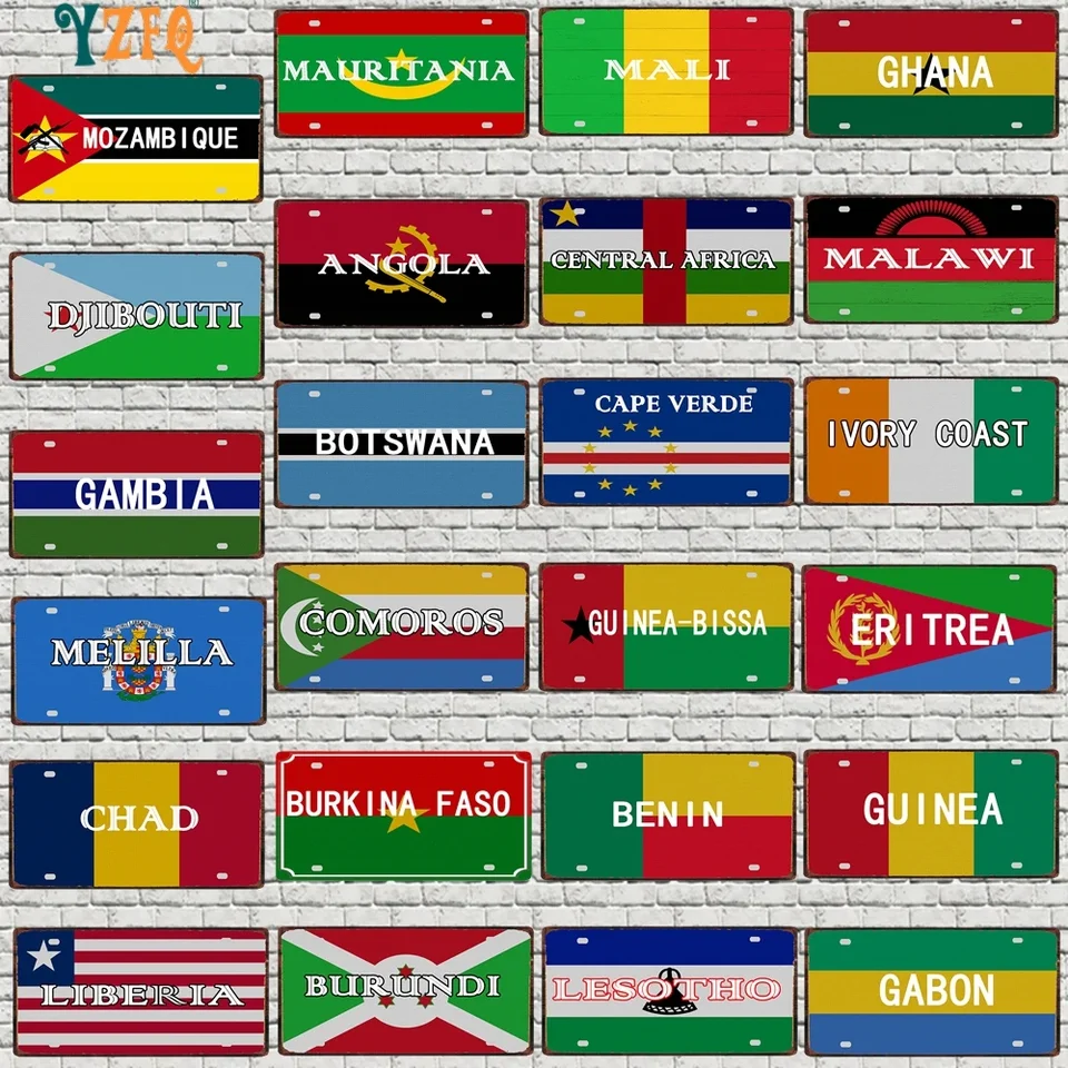 【Yzfq】 30x15cm Benin Čad Mali kovový plechový znak tanier pre nástenné výzdoba plagátu reštaurácia remeselnícky výzdoba 6x12 ICH DC-1540A
